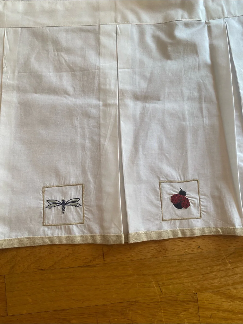 2 Hand Embroidered Cotton Valances Ladybug Bee Dragonfly Farmhouse Cottage